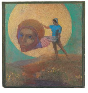Figuur met gevleugeld hoofd (De val van Icarus) door Odilon Redon