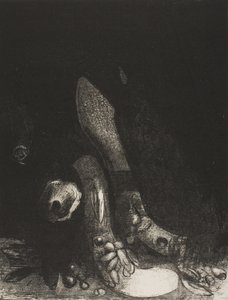 Bloemen vallen en het hoofd van een python verschijnt, plaat 5 van 24 door Odilon Redon