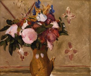 Bloemen in een Vaas, kopie naar een schilderij van Cezanne, ca. 1886 door Odilon Redon