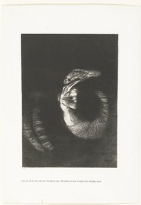Het is een doodshoofd met een krans van rozen door Odilon Redon
