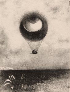 Het oog, als een vreemde ballon beweegt zich naar de oneindigheid, plaat één uit Aan Edgar Poe door Odilon Redon