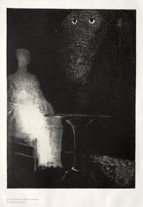 Het spookhuis: Ik bleef naar de stoel staren en verbeeldde me dat ik er een bleekblauwe... op zag, 1896 door Odilon Redon