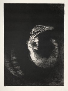 De Verleiding van Sint Antonius Eerste Serie: Het Is een Schedel Omkranst met Rozen..., 1888 door Odilon Redon