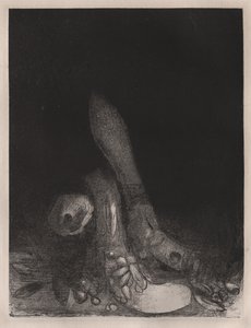 De Verleiding van Sint Antonius: Bloemen Vallen en het Hoofd van een Python Verschijnt, 1896 door Odilon Redon