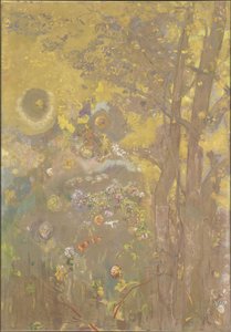 Bomen op een gele achtergrond, 1901 door Odilon Redon