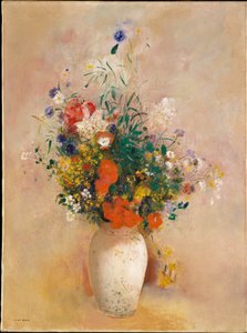Vaasje met bloemen (roze achtergrond)