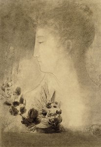 Vrouw in profiel met een lauwerkrans door Odilon Redon