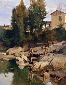 Renaioli (zandgravers) op de Mugnone rivier door Odoardo Borrani