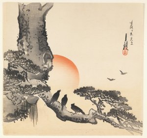 Kraaien op een Boomstam, Meiji Periode, ca. 1890-1910