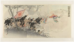De terugtrekkende vijand bij Jinzhou tijdens de Chinees-Japanse Oorlog