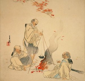 Sake drinken onder een esdoornboom, ca. 1890s-1900s door Ogata Gekko