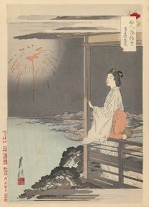 Vuurwerk in de verte door Ogata Gekko