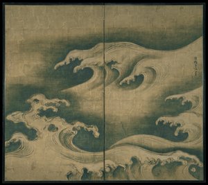Ruwe Golven, tweepaneel vouwscherm, c.1704-9 door Ogata Korin