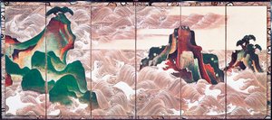 Golven bij Matsushima, scherm met zes panelen door Korin Ogata door Ogata Korin