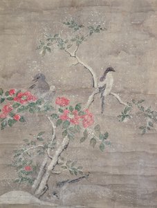 Vogels en camelia in de sneeuw, ca. 1700 door Ogawa Haritsu