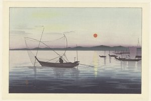 Boten en ondergaande zon door Ohara Koson