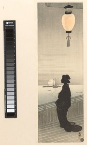 Courtisane op veranda door Ohara Koson