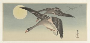 Ganzen bij volle maan door Ohara Koson