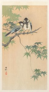 Koolmezen op esdoorntak door Ohara Koson