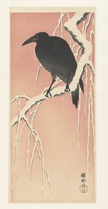 Kraai op besneeuwde tak door Ohara Koson