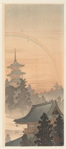Pagode en regenboog door Ohara Koson