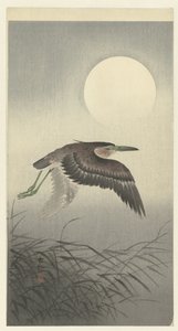 Reiger bij volle maan door Ohara Koson