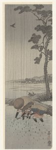 Rijstplanters in de regen door Ohara Koson