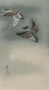 Mussen in vlucht door Ohara Koson