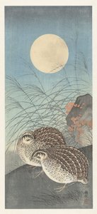 Twee kwartels bij volle maan door Ohara Koson