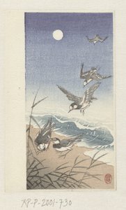Vogels bij volle maan door Ohara Koson