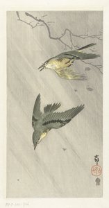 Zangvogels in regen door Ohara Koson