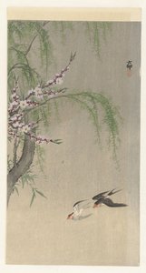 Zwaluwen in vlucht door Ohara Koson