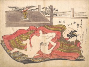 Slaapkamer scène, ca. 1739 door Okumura Masanobu