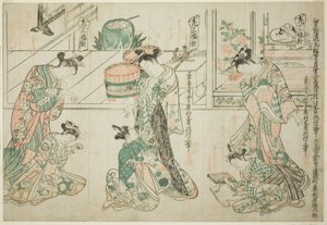 Kinderbedienden: Een set van drie door Okumura Masanobu
