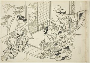 Narihira: De spiegelscène (Narihira kagami no dan), uit de serie "Beroemde Scènes uit Japanse Poppenspelen (Yamato irotake)"