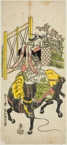 De Acteur Sanogawa Ichimatsu I als Kumenosuke in het toneelstuk "Nanohana Akebono Soga," uitgevoerd in het Nakamura Theater in de tweede maand, 1741