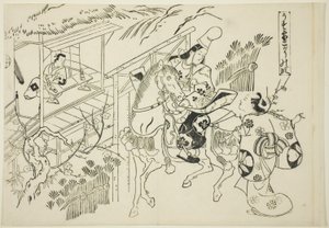 Usuyuki: De Kogo scène (Usuyuki Kogo no dan), uit de serie "Beroemde scènes uit Japanse poppenspel (Yamato irotake)" door Okumura Masanobu