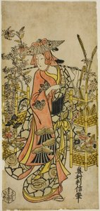 De acteur Hayakawa Hatsuse als bloemenverkoper door Okumura Toshinobu