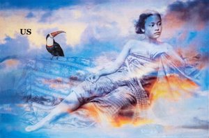 Tussen de wolken, 2021 (gemengde techniek op doek) door Olivia Gozzano