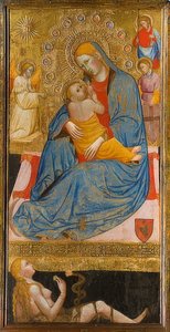 De Madonna van nederigheid met de verleiding van Eva. Omstreeks 1400