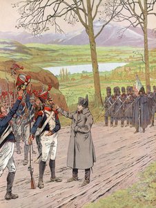 Napoleon, op zijn terugkeer uit Elba, tijdelijk geblokkeerd op de weg bij Grenoble