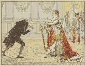 Op de ochtend van zijn kroning, zag Napoleon de notaris van Josephine en zei lachend: Nou, Meester Ragideau, hier is de mantel! En hier is het zwaard! door Onfray de Breville Job