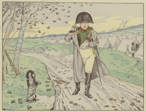 De soldaten van de Oude Garde trainden hun honden om de keizer te groeten, die hun groeten beantwoordde, 1805