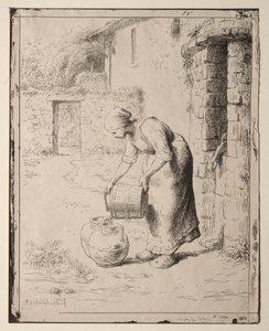 Een Vrouw die een Emmer Leegt door Orazio Borgianni