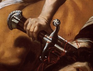 Detail van Davids zwaard uit David en Goliath