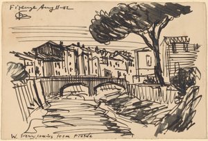 De Arno in de avond, Florence door Oscar F. Bluemner