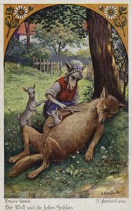 Scène uit De wolf en de zeven geitjes, door de gebroeders Grimm