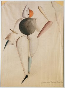 Kostuumontwerp voor het Triadisch Ballet, door Oskar Schlemmer (1888-1943). Aquarel op papier