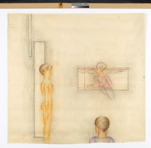 Folkwang-Zyklus: Dreiergruppe mit Schwebendem door Oskar Schlemmer