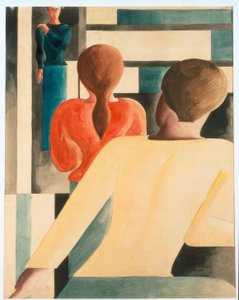 Interieur in blauw, geel en rood door Oskar Schlemmer